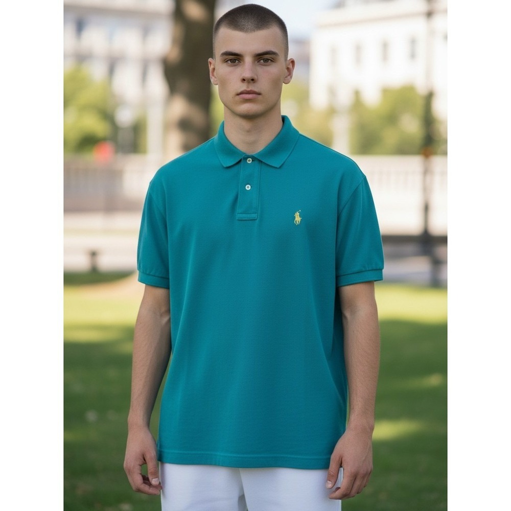 Polo Ralph Lauren Polo Shirt XL Teal Short Sleeve Yellow Pony Pique Cotton Mens